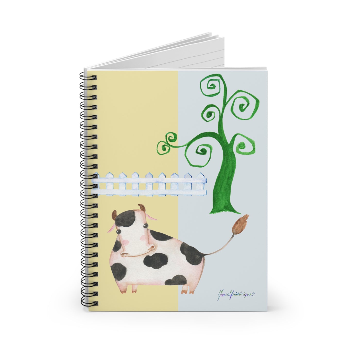 Cow in a field with a tree, Spiral Notebook - Ruled Line by Artist Marie Frederique