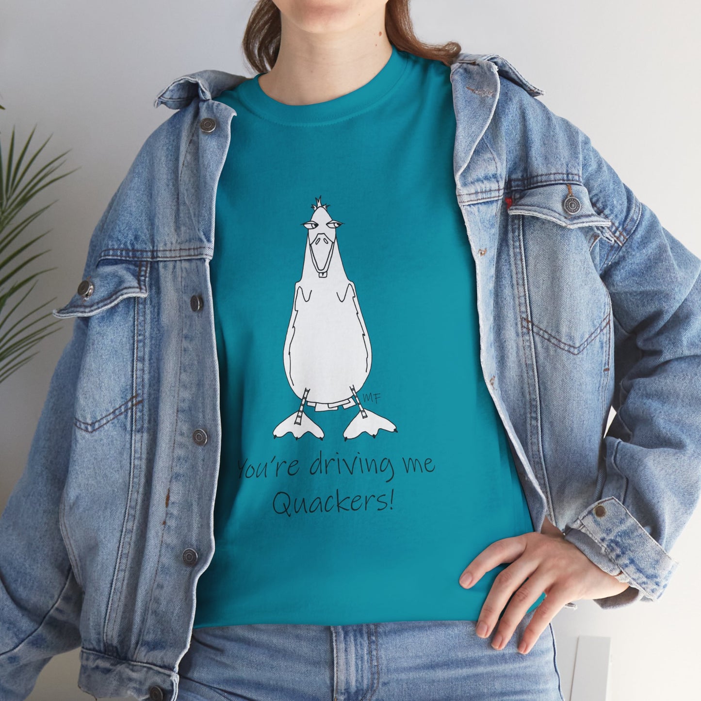 Duck lovers - You're Driving me Quackers! whimsical duck - Unisex Heavy Cotton Tee by artist Marie Frederique (S - 5XL)