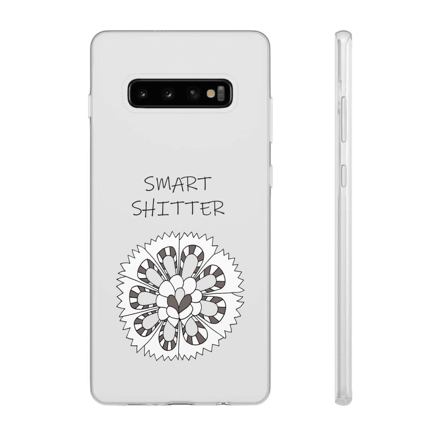 SMART SHITTER, with a Mandala Flower in black and white, Adult Humor phone case - Flexi Cases by artist Marie Frederique