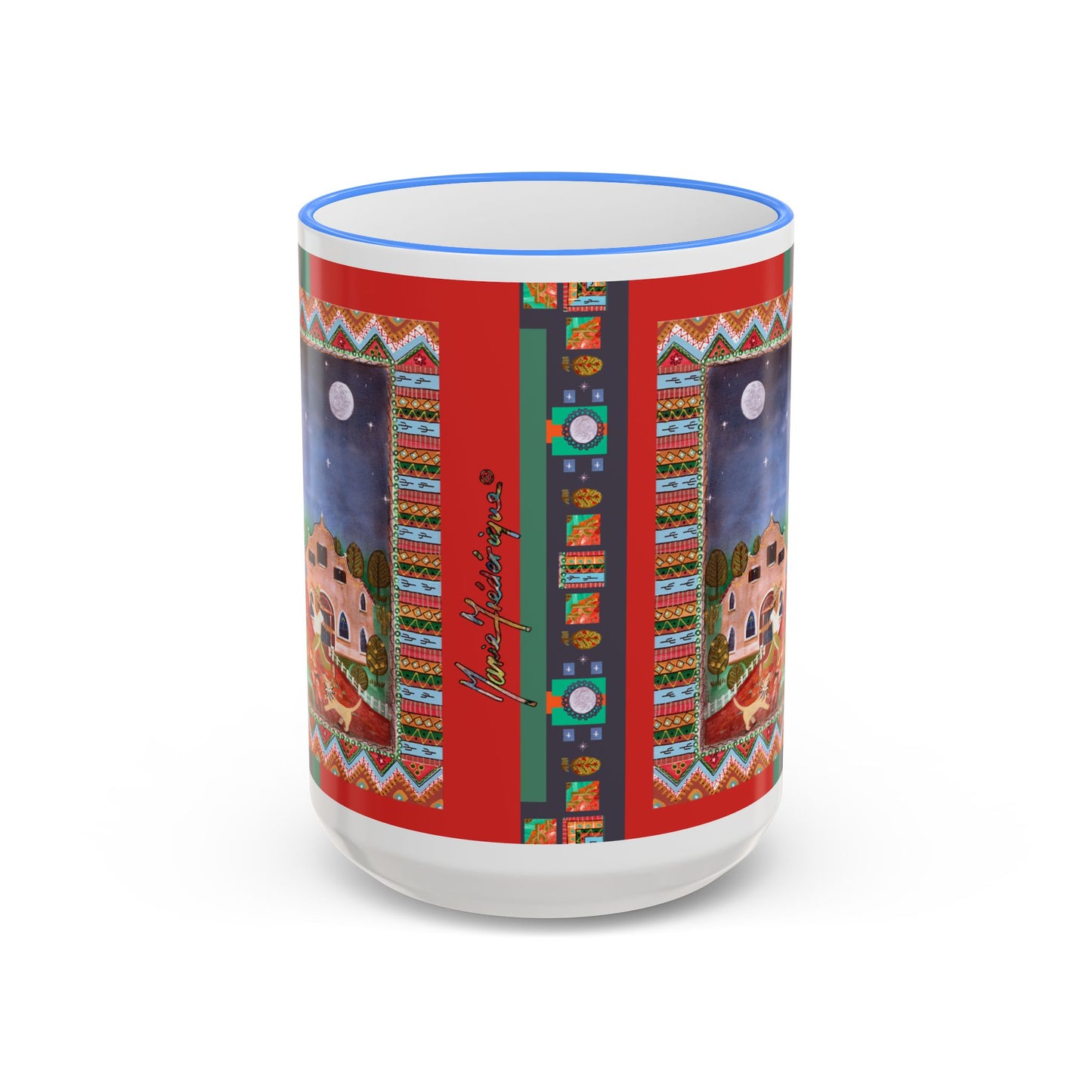 Colorful Southwestern Desert Illustration — 11oz/15oz Ceramic Coffee Cup by artist Marie Frederique