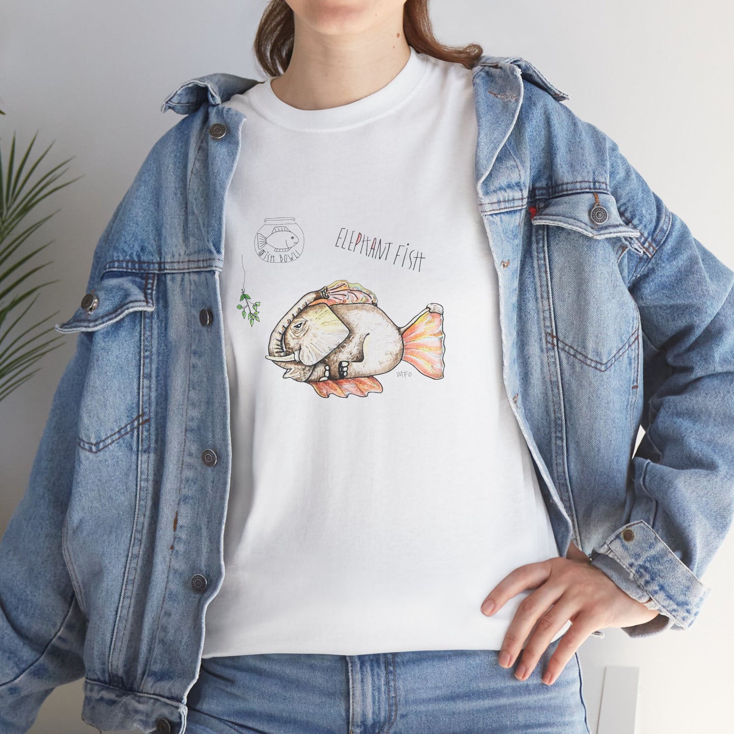 FISHBOWL Elephant Fish, - Unisex Heavy Cotton Tee by artist Marie Frederique