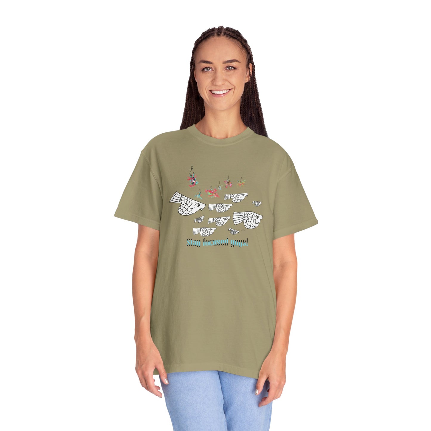 Stay Focused, Fishing Inspirational Graphic Tee by artist Marie Frederique