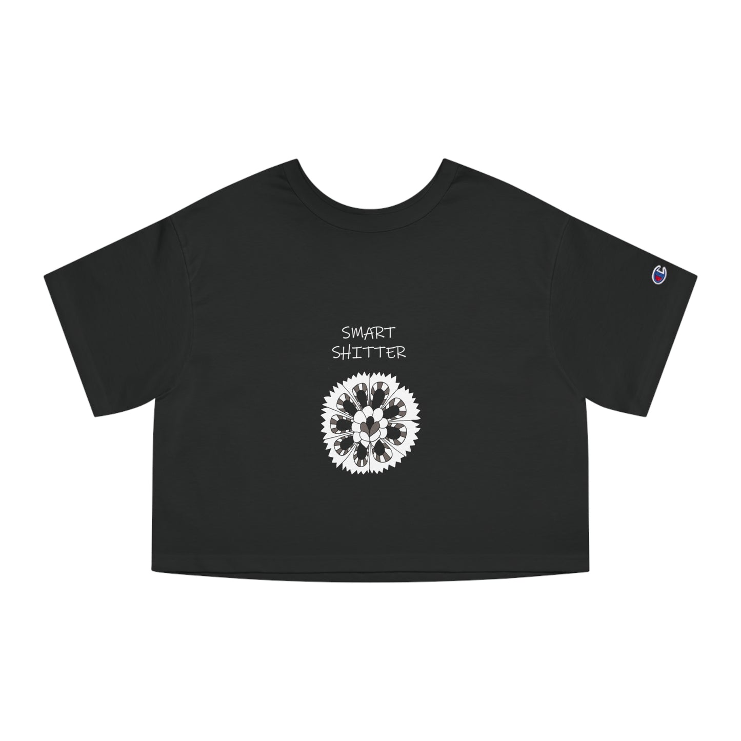 SMART SHITTER, with a Mandala Flower white on black - Champion Women's Heritage Cropped T-Shirt by Artist Marie Frederique