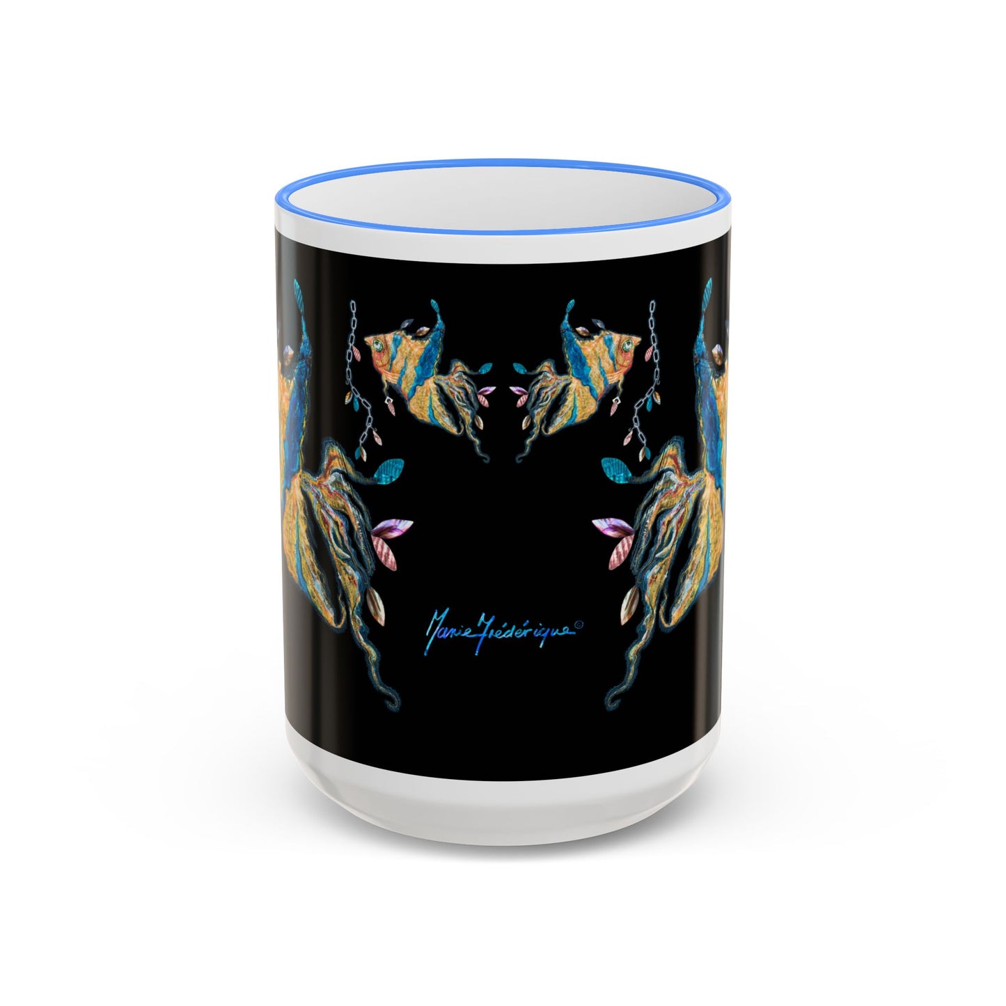 Angel Fish Artistic Sea Creature - Accent Rim Mug 11oz & 15oz by artist Marie Frederique