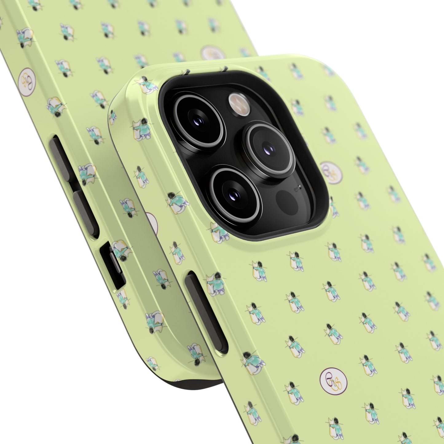 CTS Light Green - repeat pattern boy and dog, Impact-Resistant Phone Cases by artist Marie Frederique