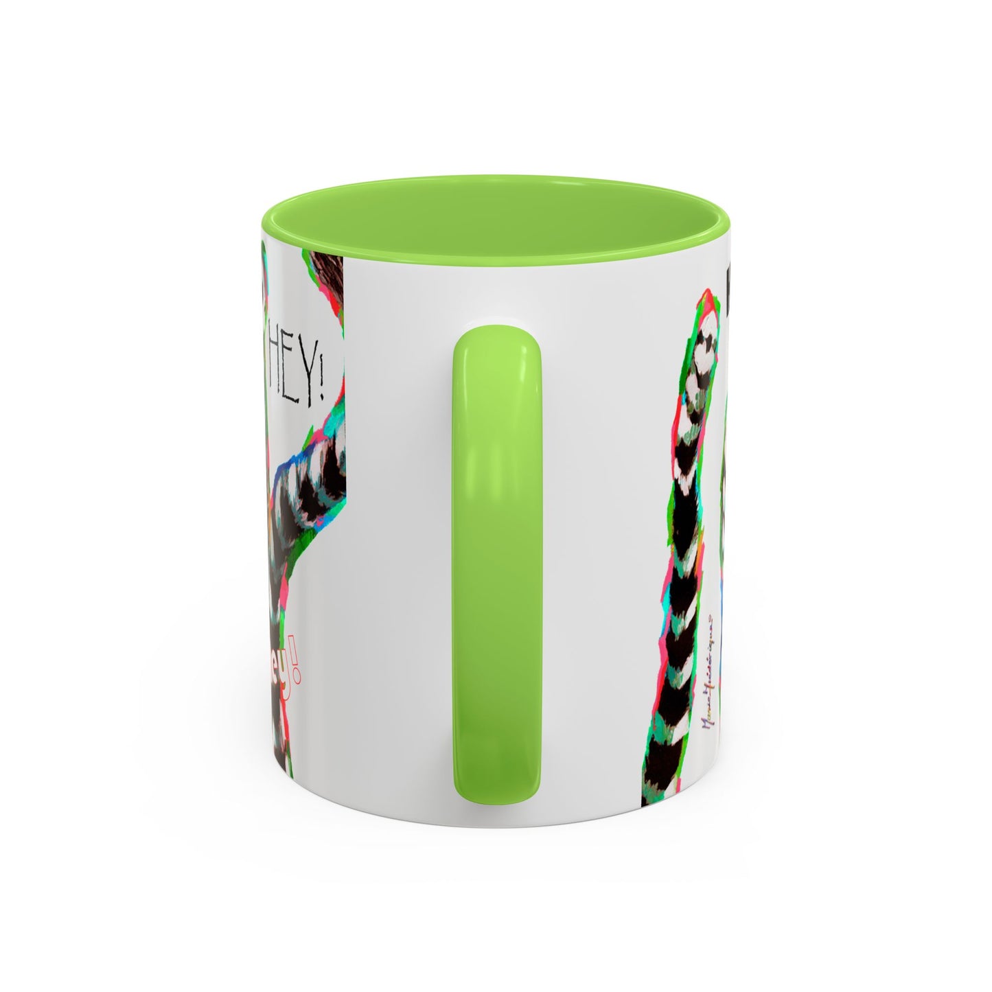 Lemurs from Madagascar scrambling to say "Hey!" - Colorful Mug by Artist Marie Frederique