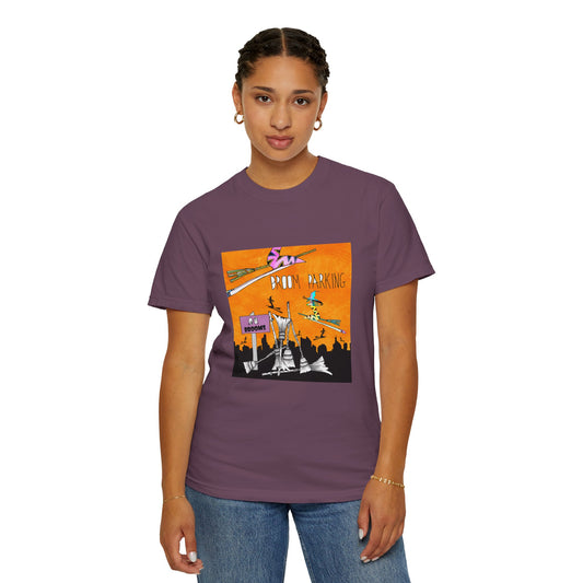 Halloween Broom Parking - Unisex Garment-Dyed T-shirt by artist Marie Frederique