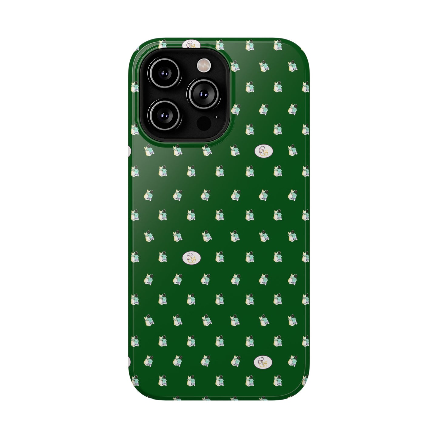 CTS Green - repeat pattern boy and dog, Impact-Resistant Phone Cases by artist Marie Frederique