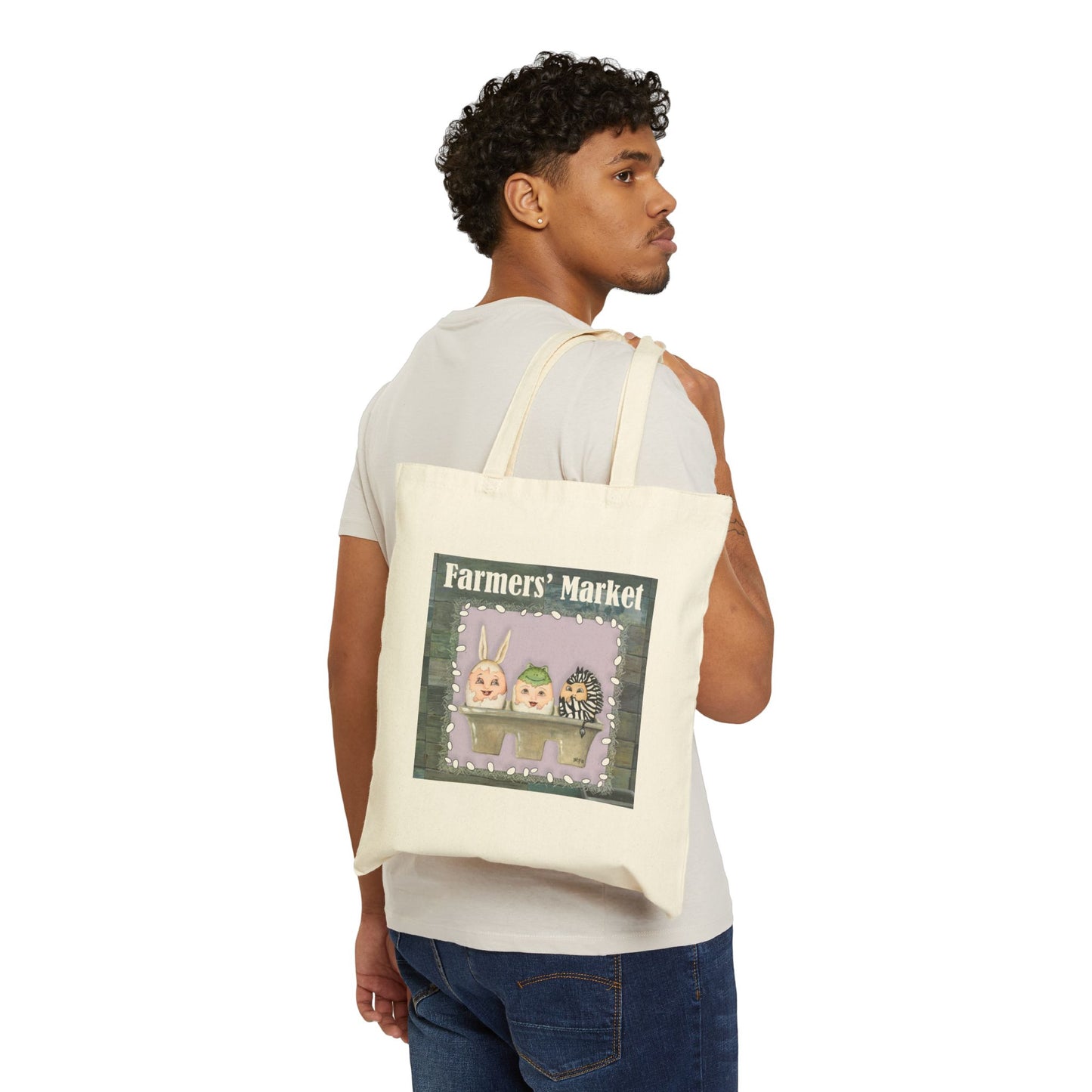 Farmers' Market Cotton Canvas Tote Bag - Eco-Friendly Shopping Bag for Produce and Groceries by artist Marie Frederique