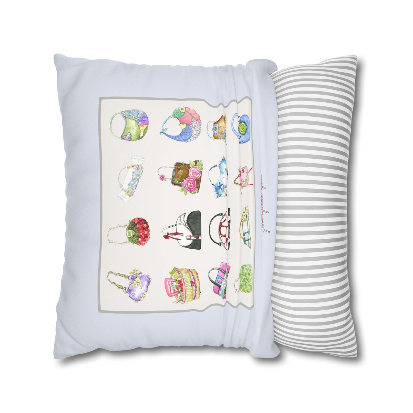Handbag Illustration Faux Suede Pillowcase — Decorative Square Throw Pillow by artist Marie Frederique