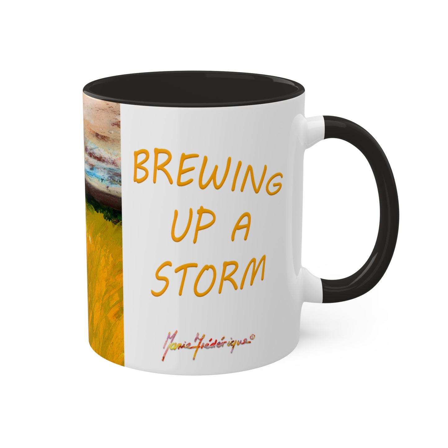 Brewing up a Storm, Colorful Mug in 3 colors - Black, Maroon and Pink, 11oz By Artist Marie Frederique