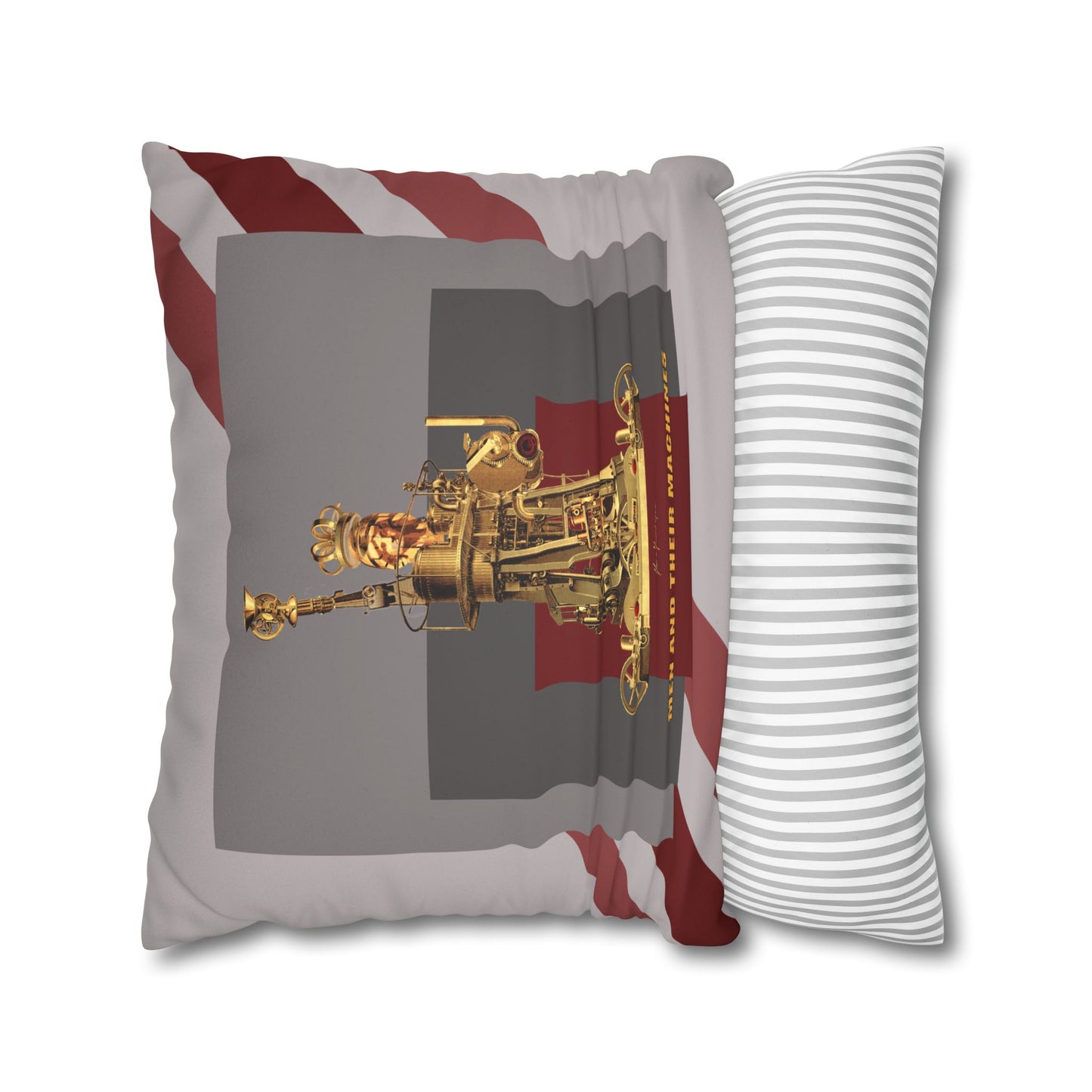 Vintage Steam Engine Liberty Pillowcase — "Men and Their Machines" Faux Suede Throw Pillow by artist Marie Frederique