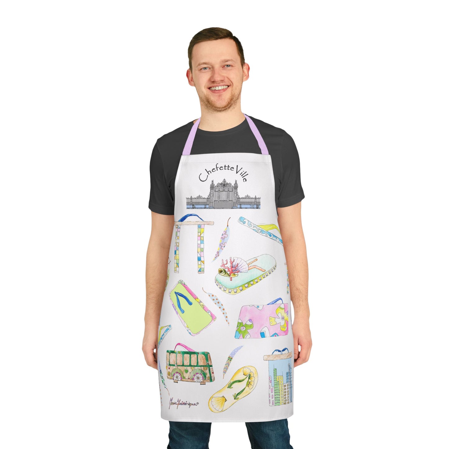 Beach Flip-Flop Pattern Apron – Summer Vacation Kitchen Apron by artist Marie Frederique