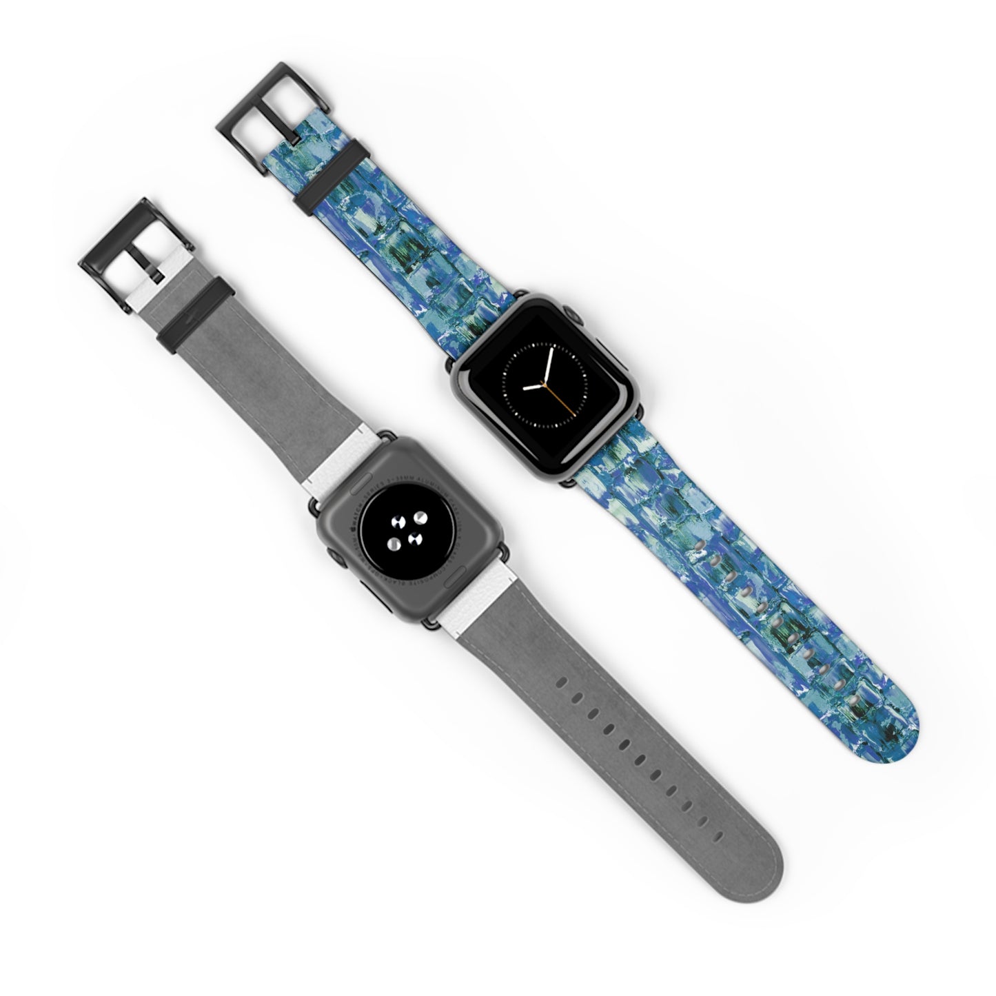 Abstract Series, Fun Blue & White toned pallet knife faux leather Watch Band by artist Marie Frederique