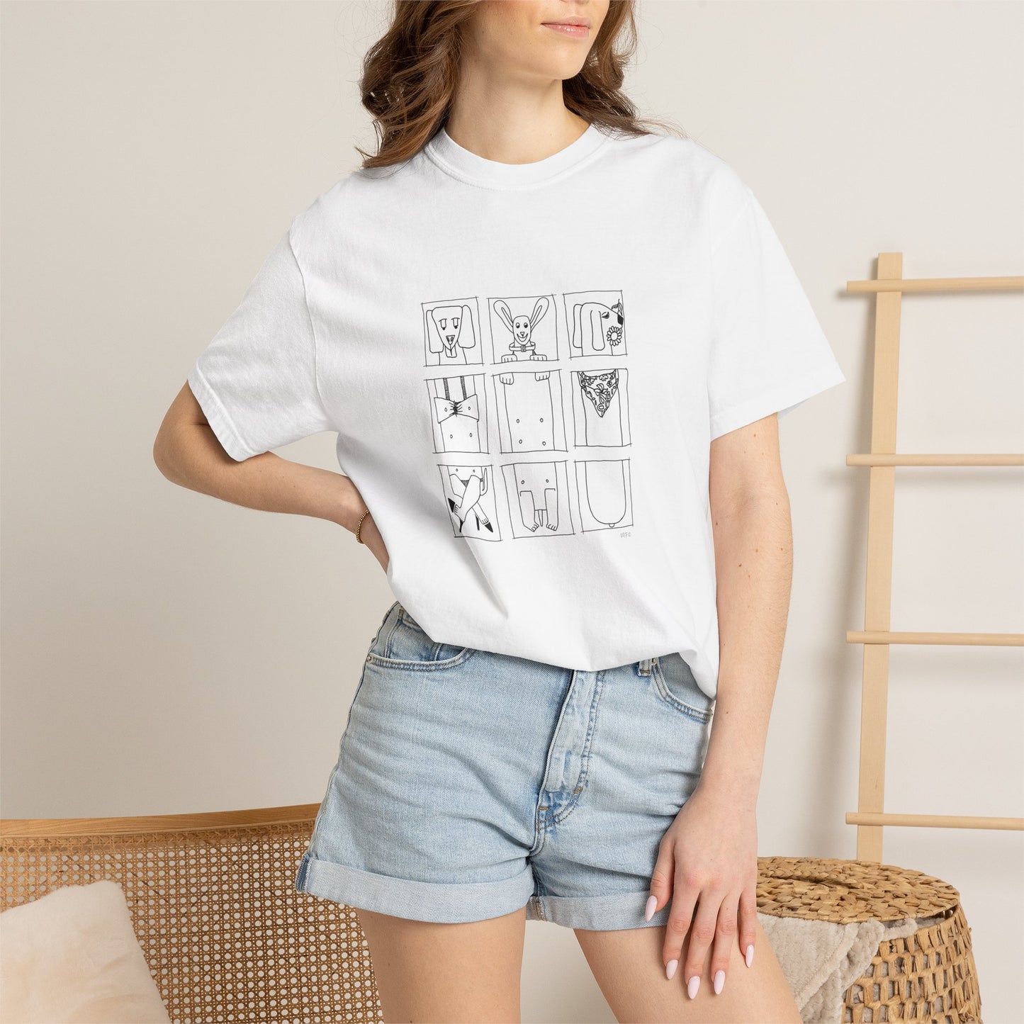 Dachshund Minimalist Grid Illustration T-Shirt — Icon Panel Tee by artist Marie Frederique