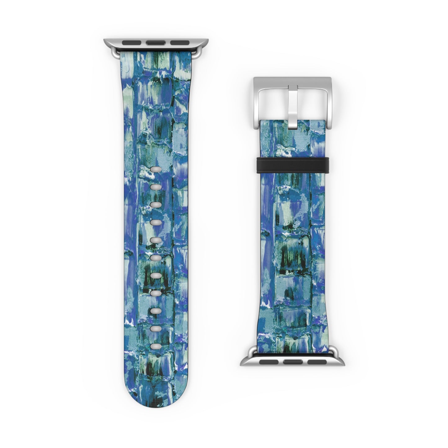 Abstract Series, Fun Blue & White toned pallet knife faux leather Watch Band by artist Marie Frederique