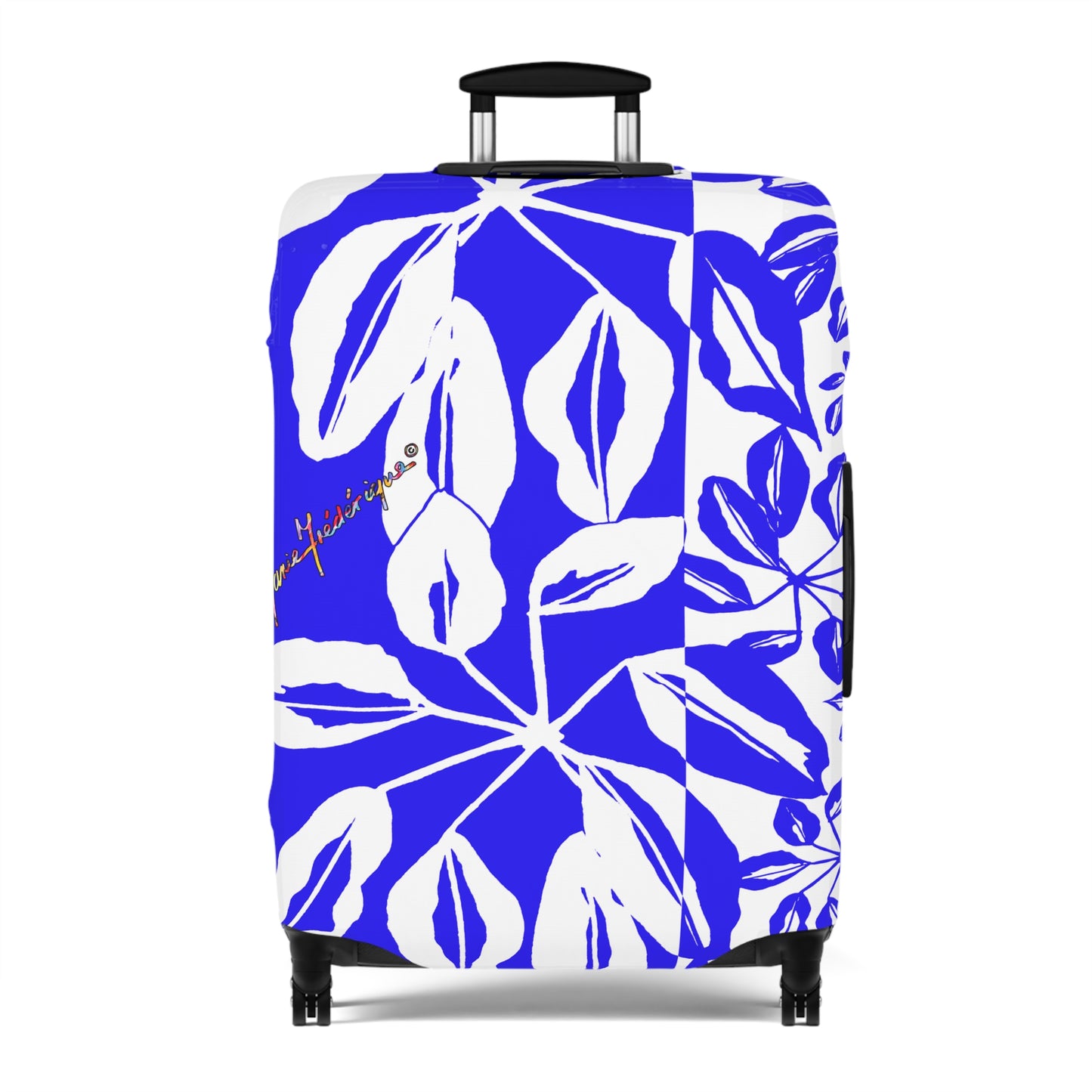 Luggage Cover, Tropical Leaves Blue and White by artist Marie Frederique