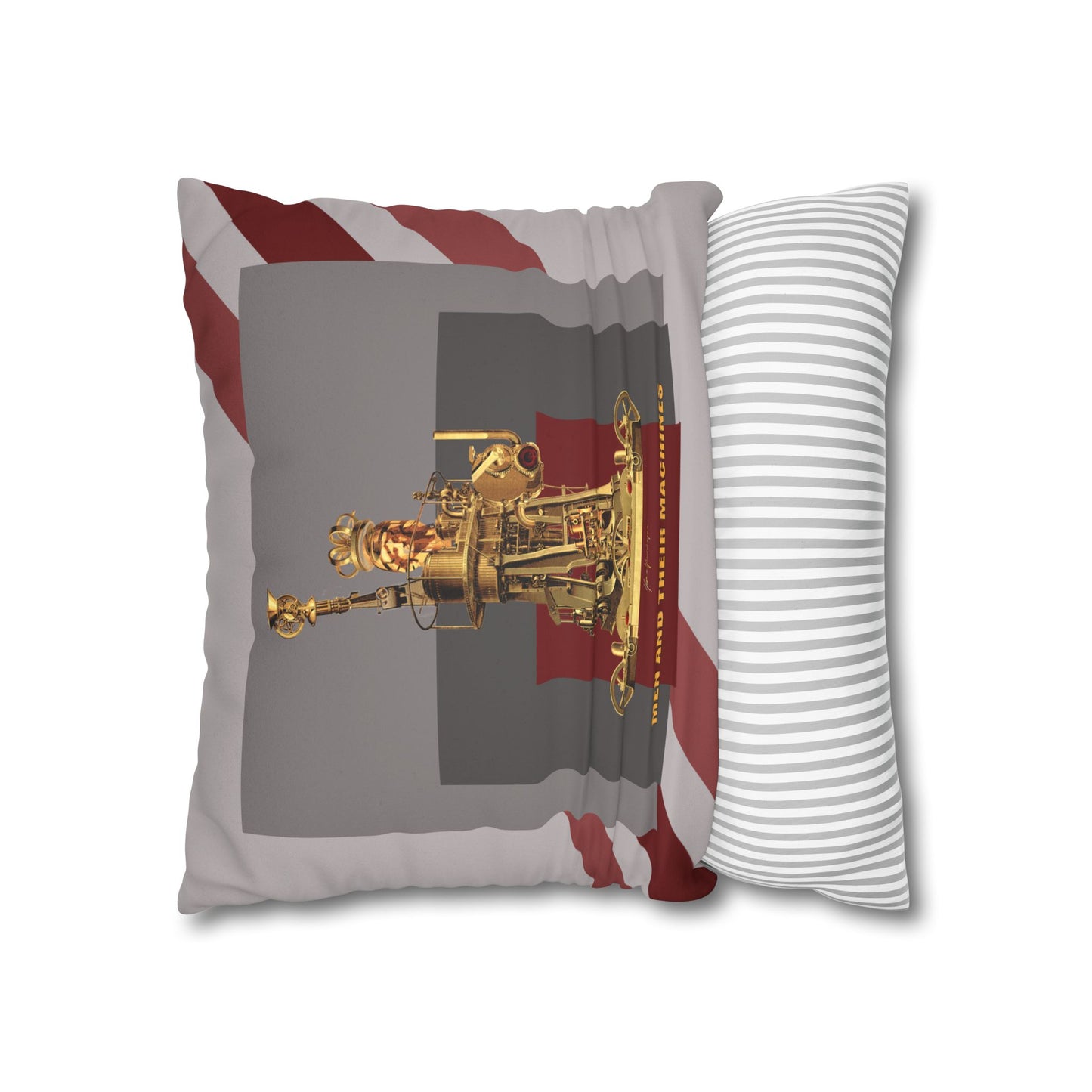 Vintage Steam Engine Liberty Pillowcase — "Men and Their Machines" Faux Suede Throw Pillow by artist Marie Frederique