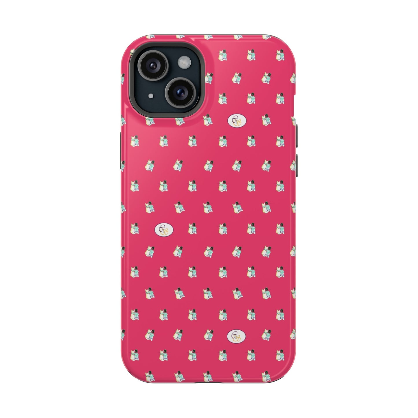 CTS Pink - repeat pattern boy and dog, Impact-Resistant Phone Cases by artist Marie Frederique