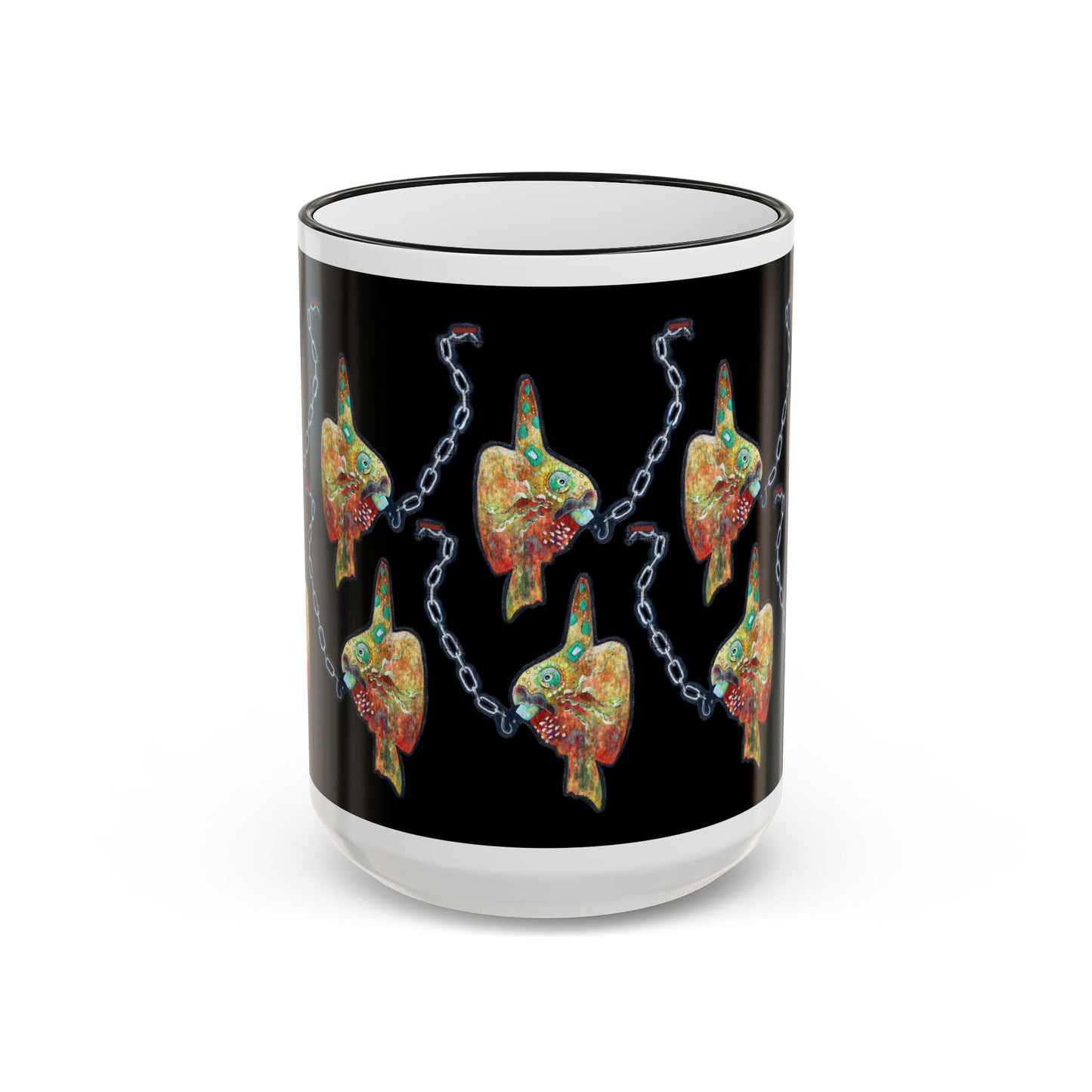 Colorful Steampunk Sunfish Mug — Accent Rim & Handle Coffee Cup by artist Marie Frederique