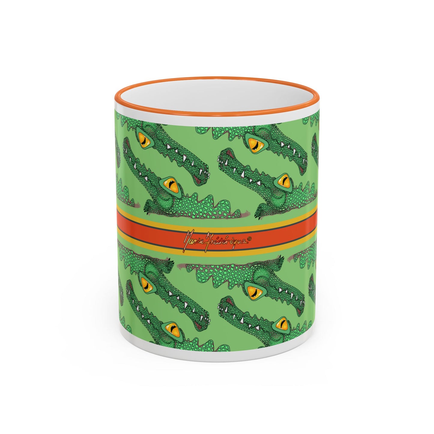 Funny Alligator Pattern Mug — Green Crocodile Design (11oz/15oz) by artist Marie Frederique