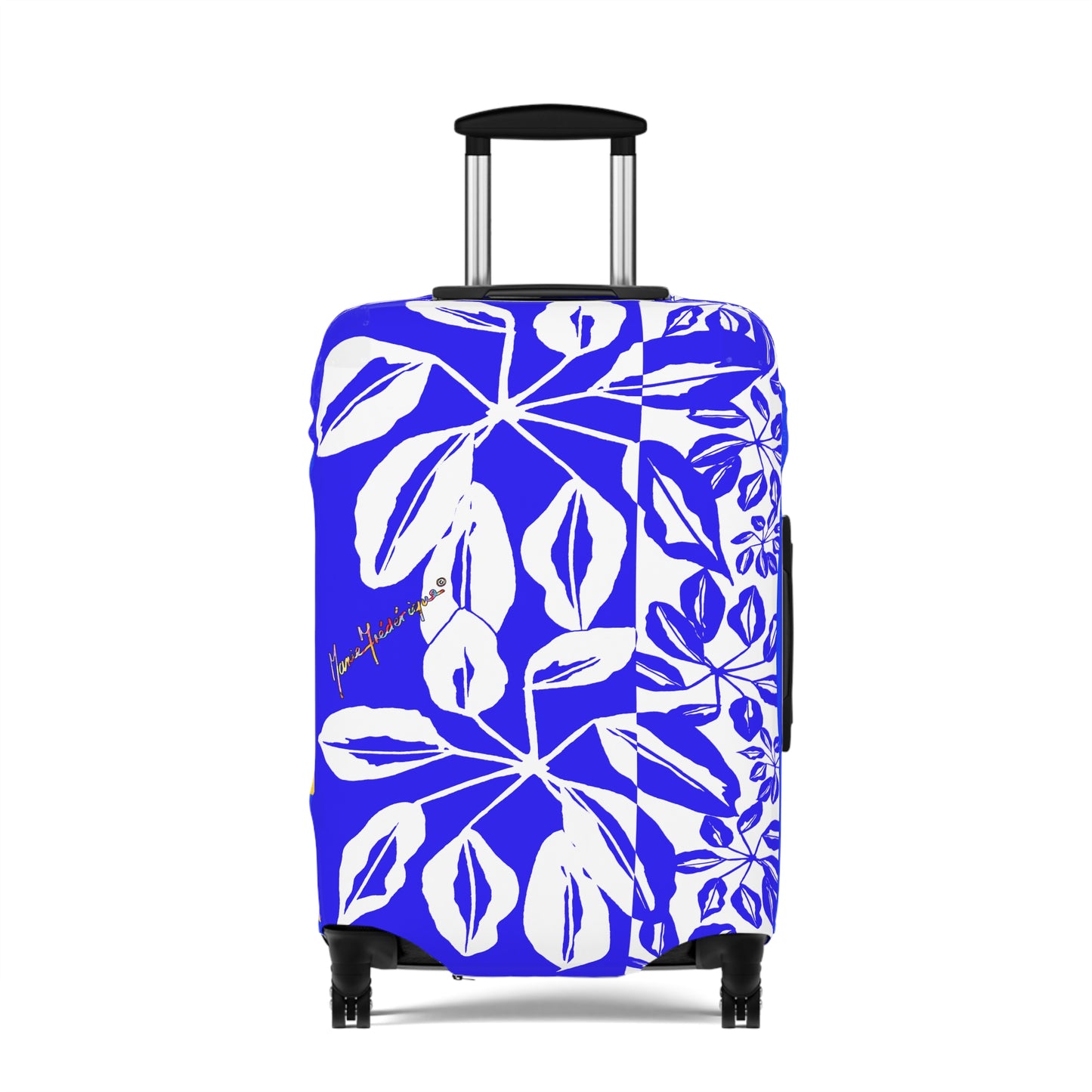 Luggage Cover, Tropical Leaves Blue and White by artist Marie Frederique