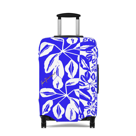Luggage Cover, Tropical Leaves Blue and White by artist Marie Frederique
