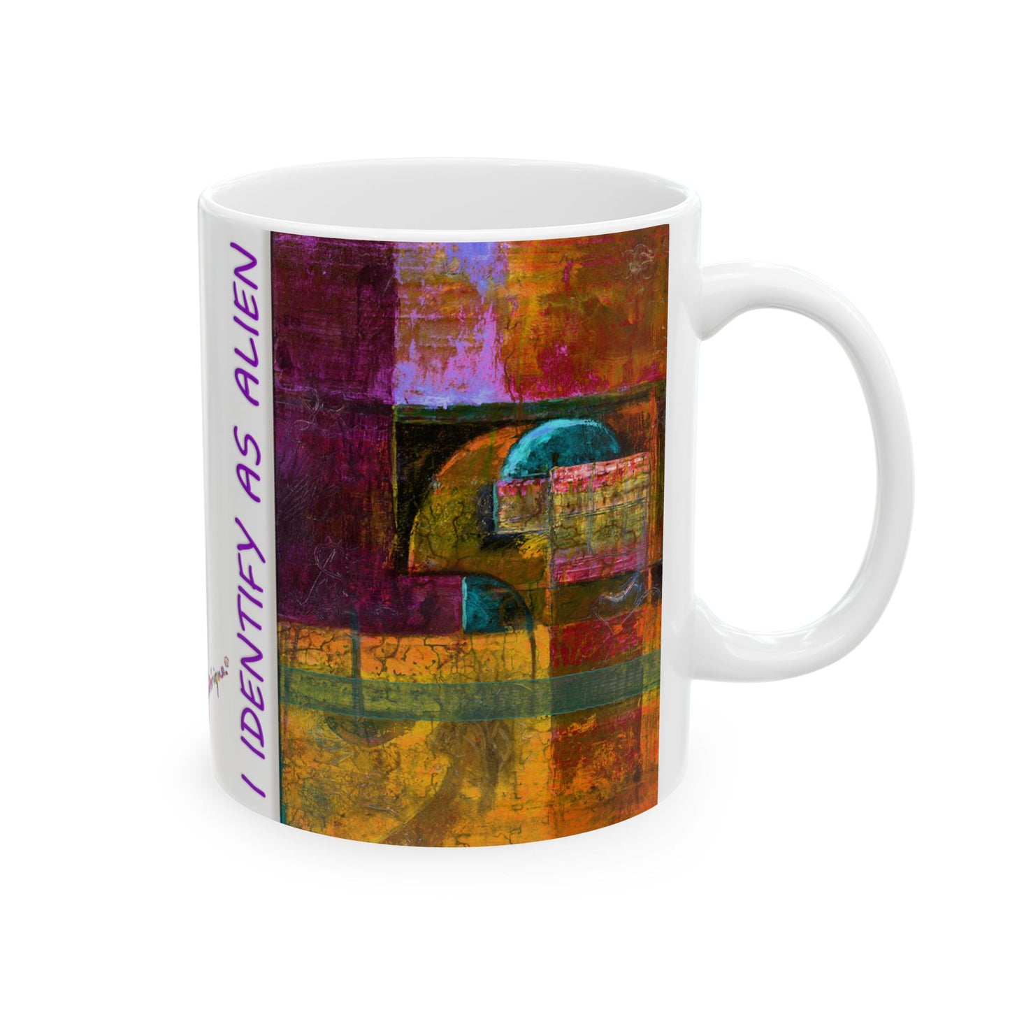 Alien - "I Identify as Alien", multicolored Ceramic Mug 11oz by Marie Frederique Artist