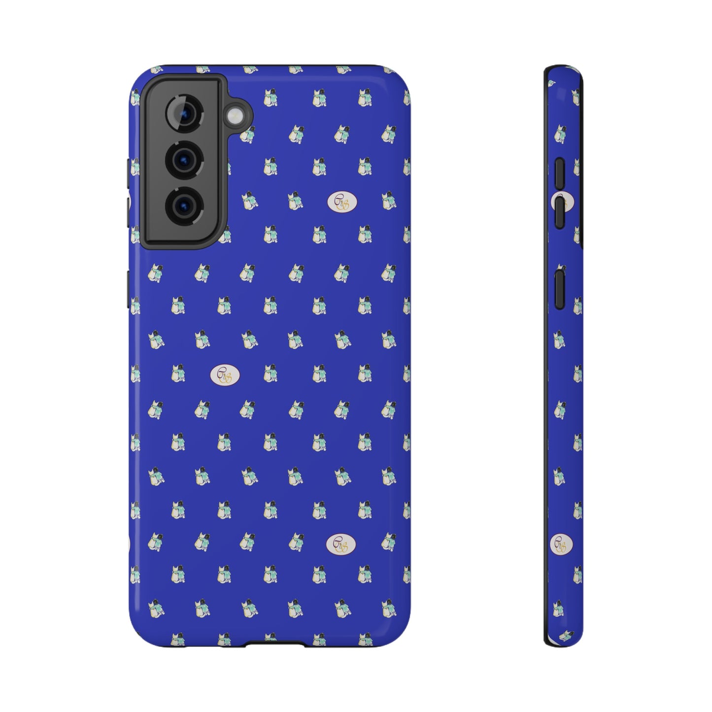 CTS Blue - repeat pattern boy and dog, Impact-Resistant Phone Cases by artist Marie Frederique