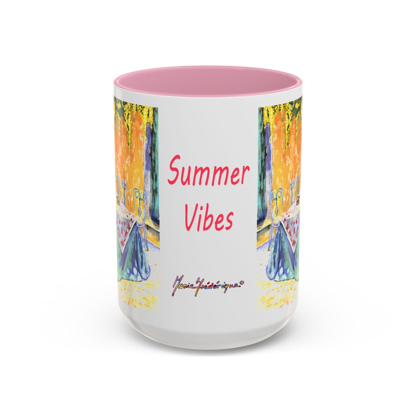 Summer Vibes, Summer pation lunch table - Colorful Mug by artist Marie Frederique