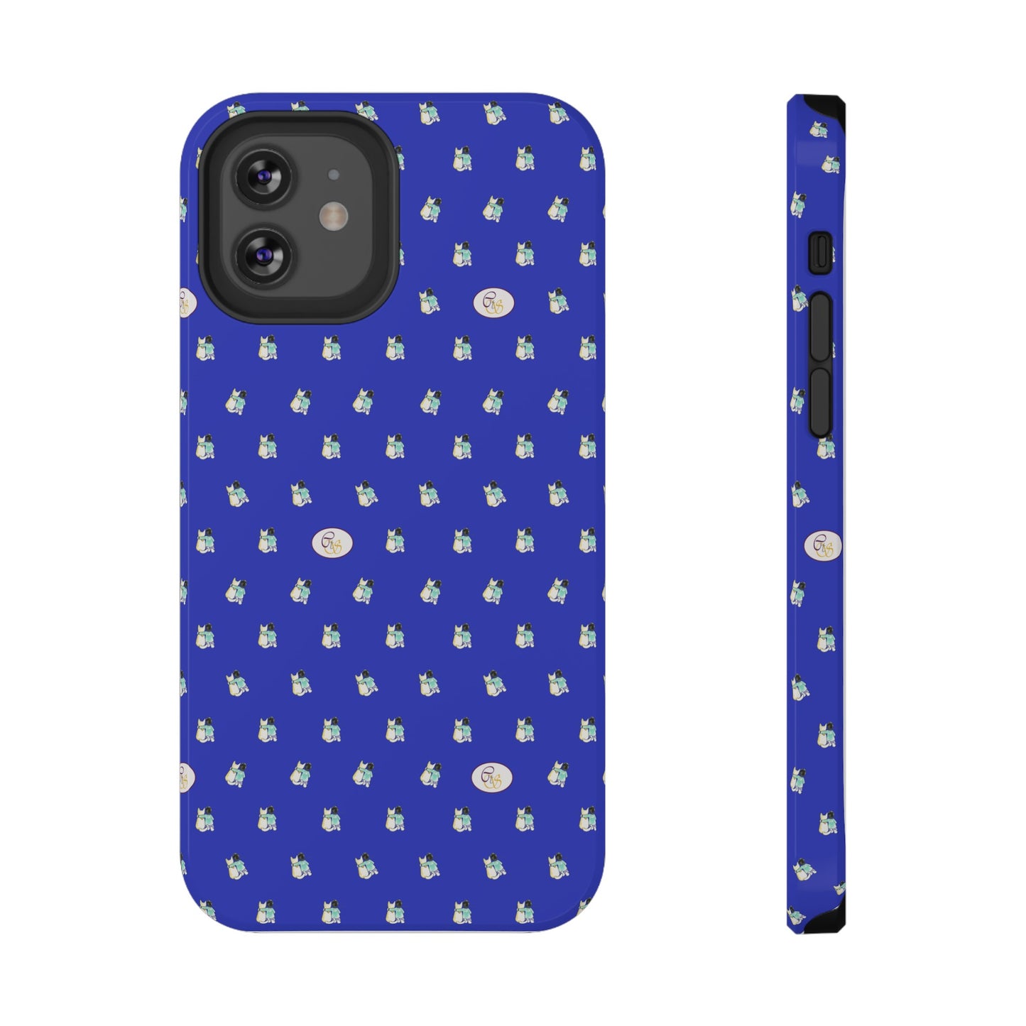 CTS Blue - repeat pattern boy and dog, Impact-Resistant Phone Cases by artist Marie Frederique