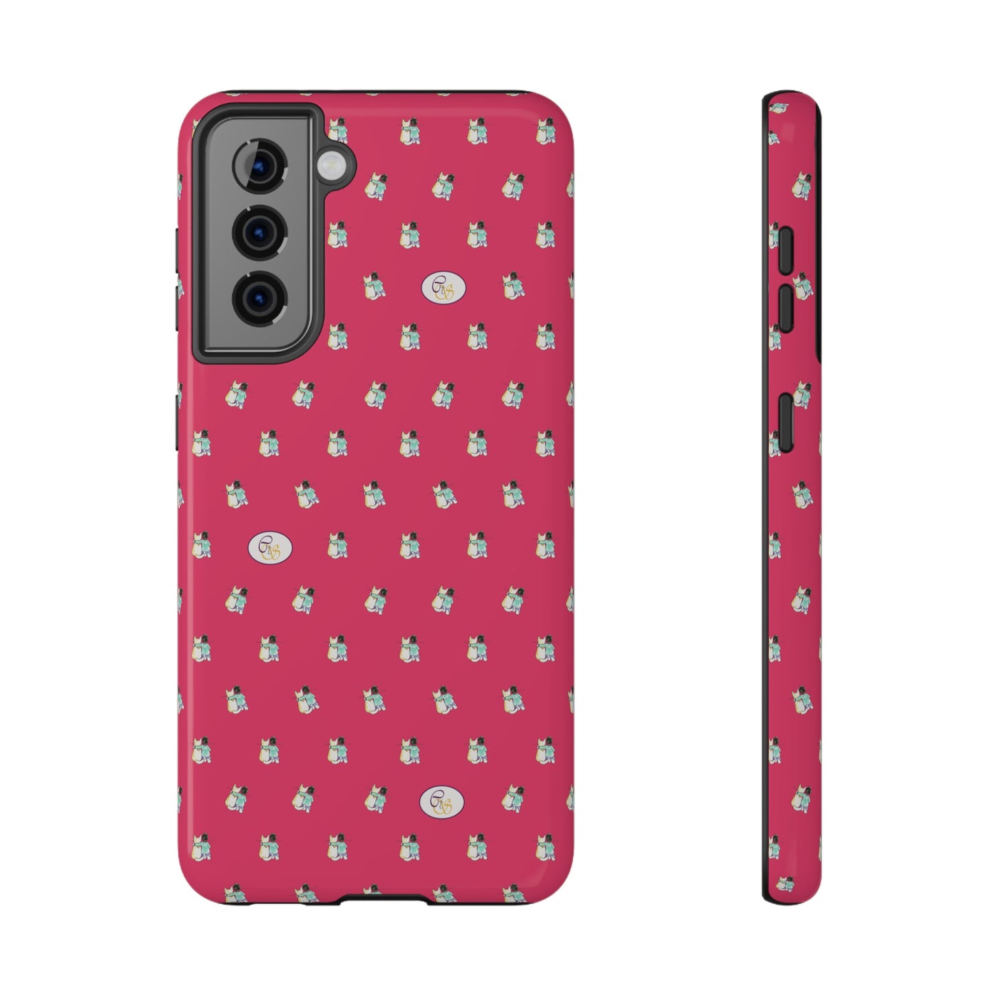 CTS Pink - repeat pattern boy and dog, Impact-Resistant Phone Cases by artist Marie Frederique