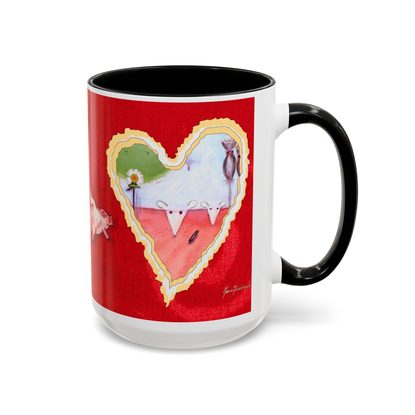 Valentine Watermelon wishes with flying pig - Accent Coffee Mug (11, 15oz) by artist Marie Frederique