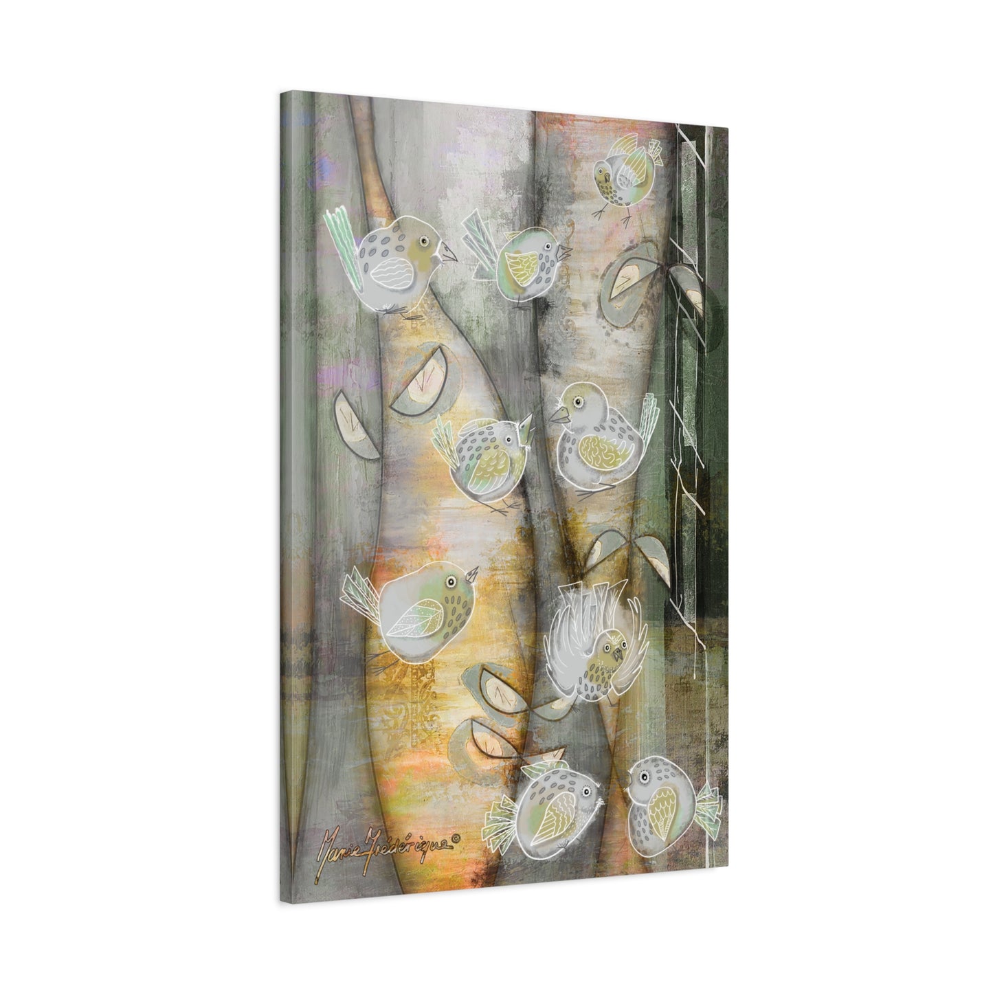 Birds in a forest, Matte Canvas Art by artist Marie Frederique
