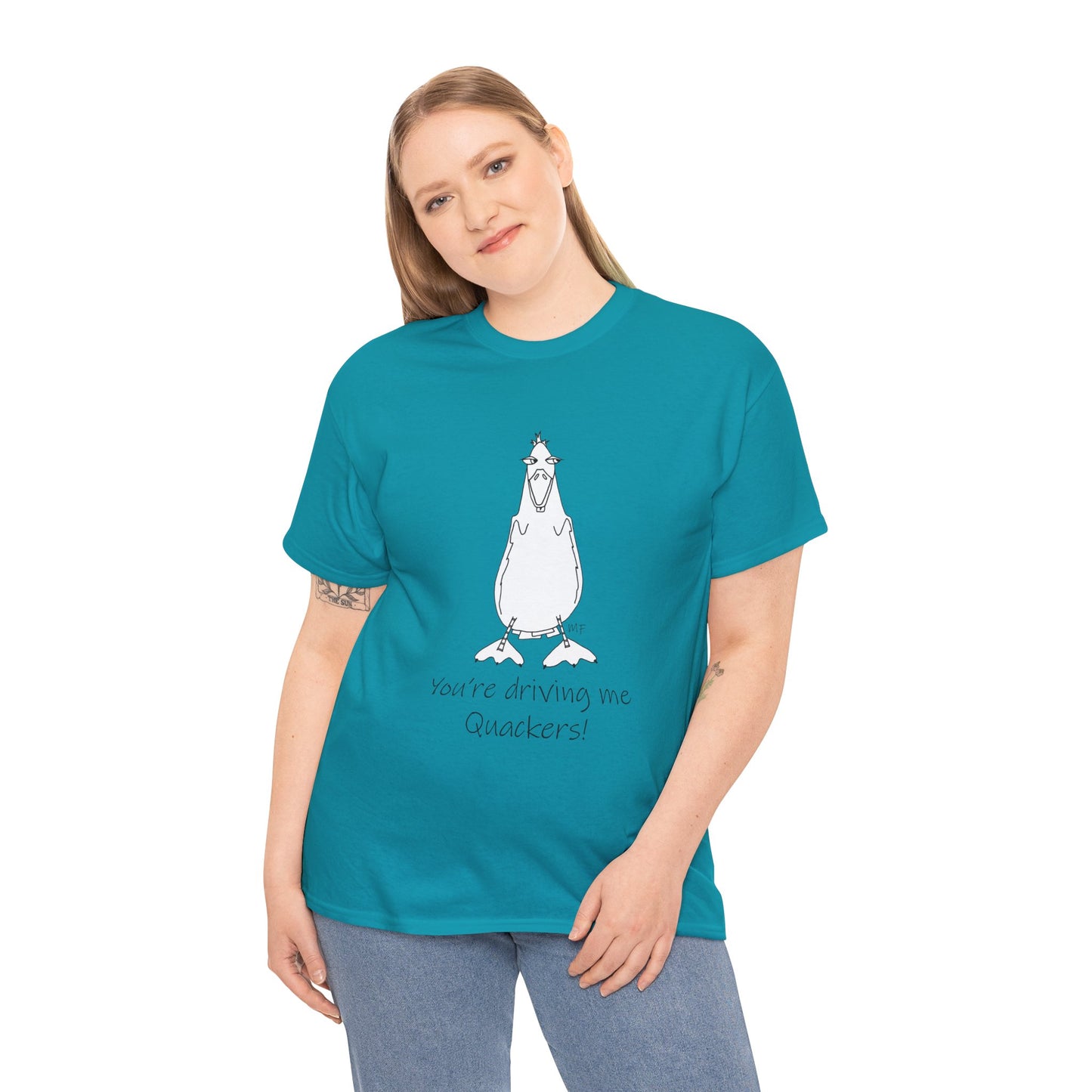 Duck lovers - You're Driving me Quackers! whimsical duck - Unisex Heavy Cotton Tee by artist Marie Frederique (S - 5XL)