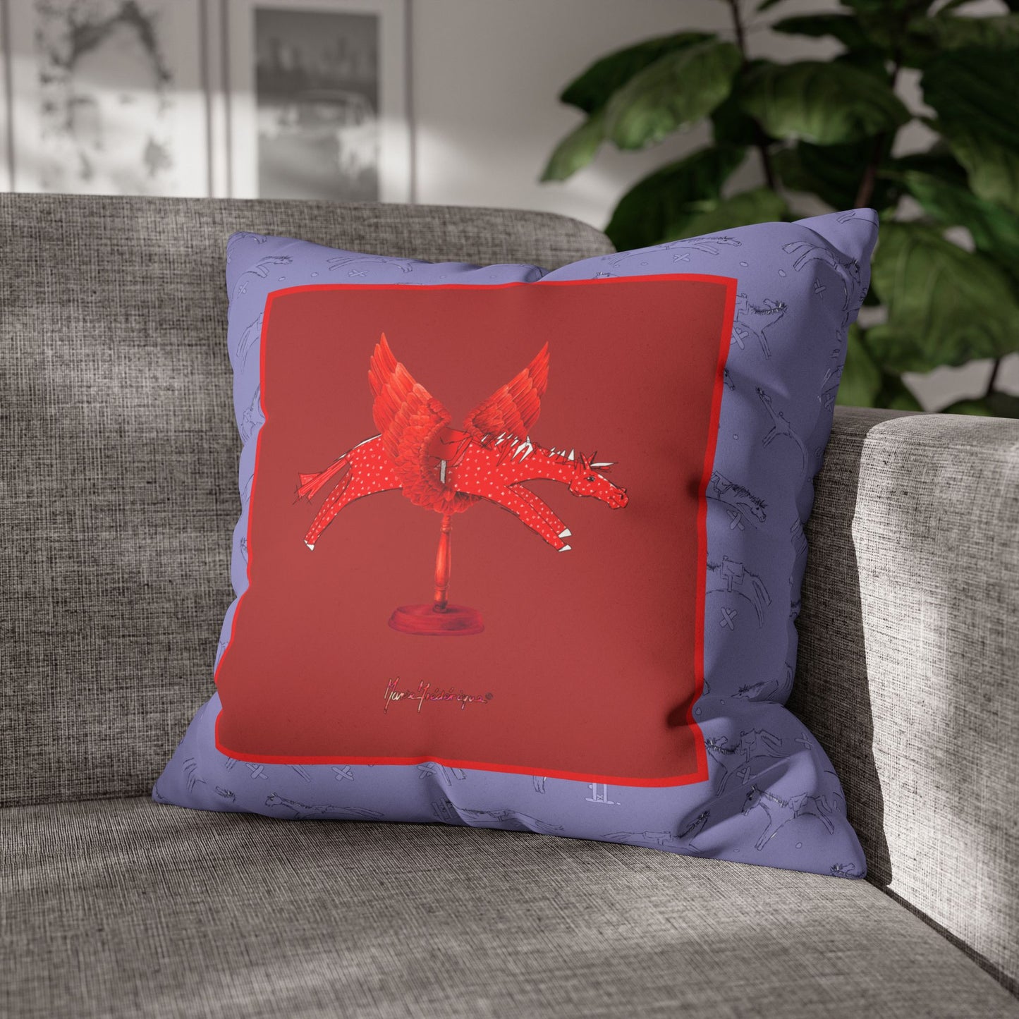 Chestnut horse Faux Suede Pillowcase — Whimsical Animal Decorative Cushion Cover by artist Marie Frederique