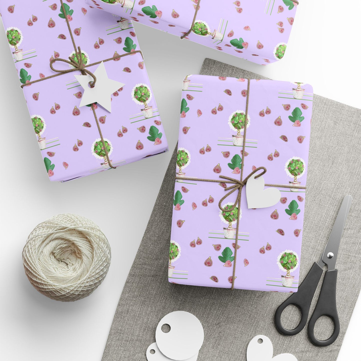 Wrapping Paper Roll — Pastel Fig Topiary Pattern (Lavender) by artist Marie Frederique