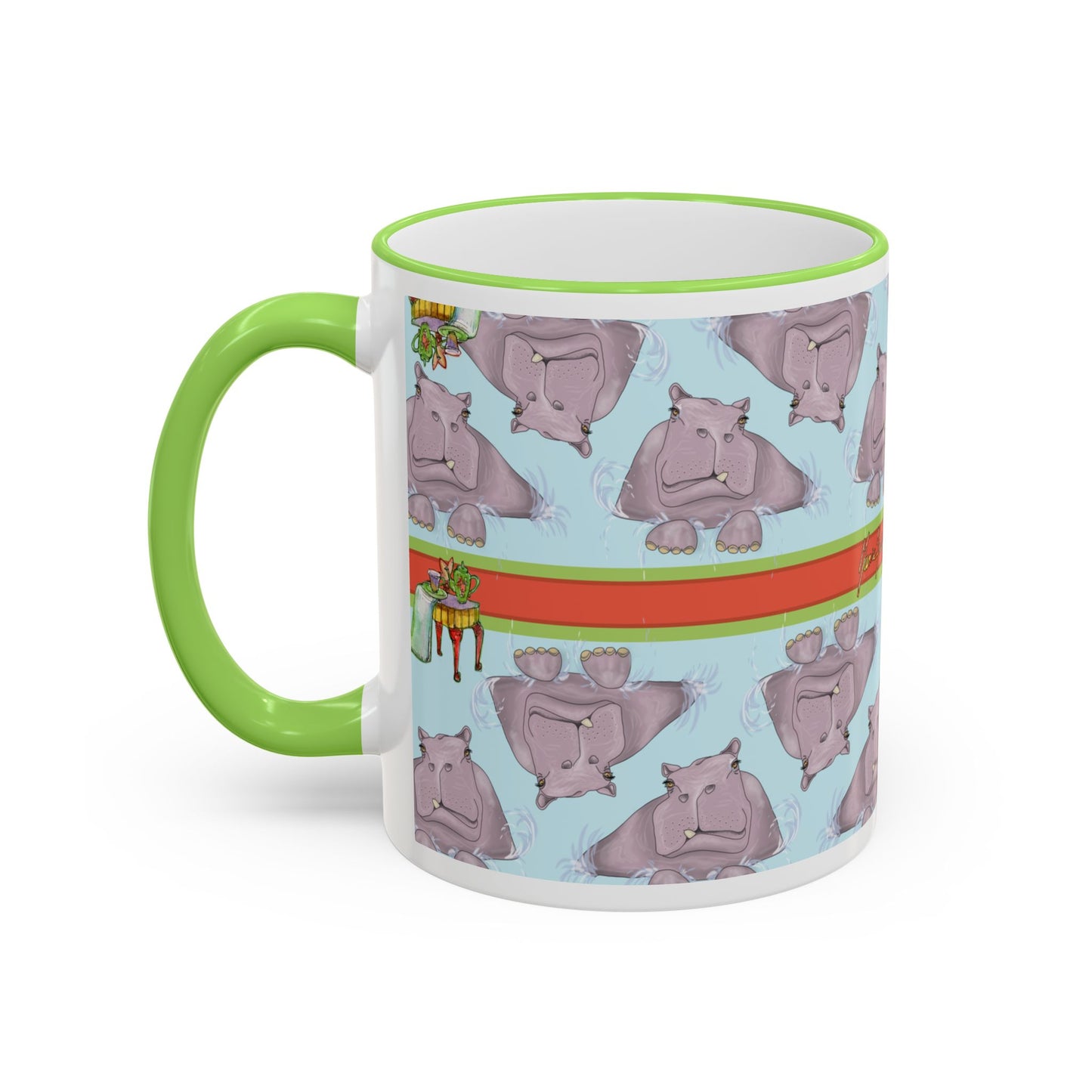 Happy Hippo Pattern Mug — Coffee Tea Mug (11oz, 15oz) by artist Marie Frederique
