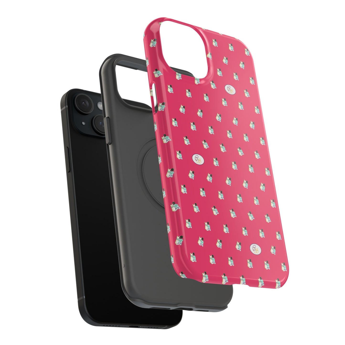 CTS Pink - repeat pattern boy and dog, Impact-Resistant Phone Cases by artist Marie Frederique