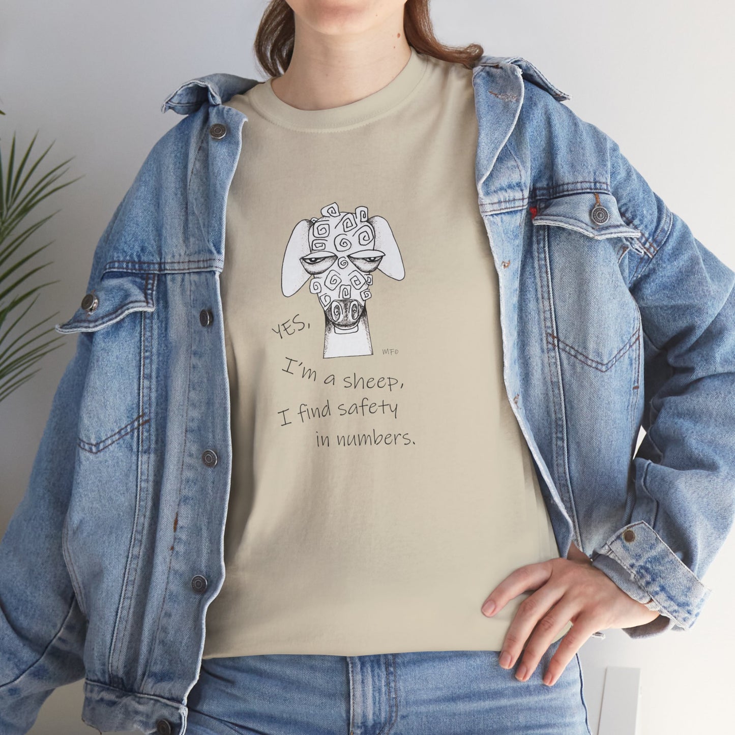 Sheep Lovers - Safety in Numbers. Unisex Heavy Cotton Tee by artist Marie Frederique