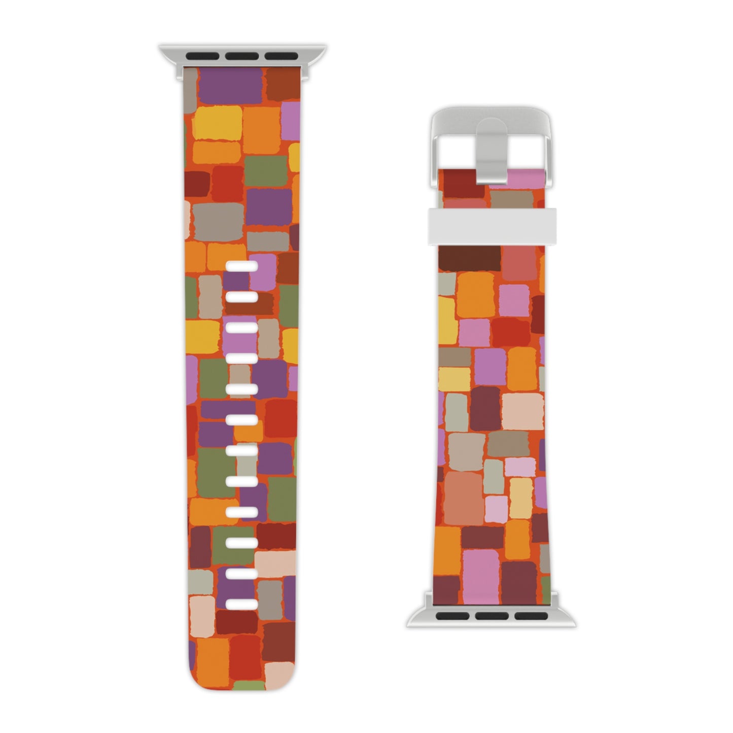 Apple multicolored Autum Squares Abstract design Watch Band for Apple Watch (Loop band is white) by artist Marie Frederique