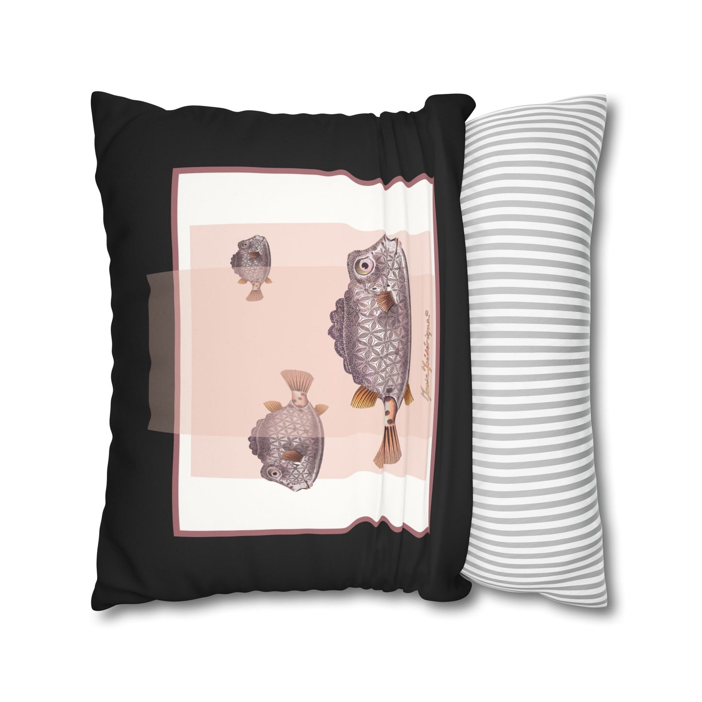 Boxfish Faux Suede Pillowcase — Decorative Square Throw Pillow Cover by artist Marie Frederique
