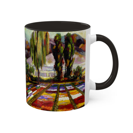 Flower Field in full bloom with "Please leave a message at the sound of the beep" quote - Colorful Mug in 5 colors, 11oz by Artist Marie Frederique