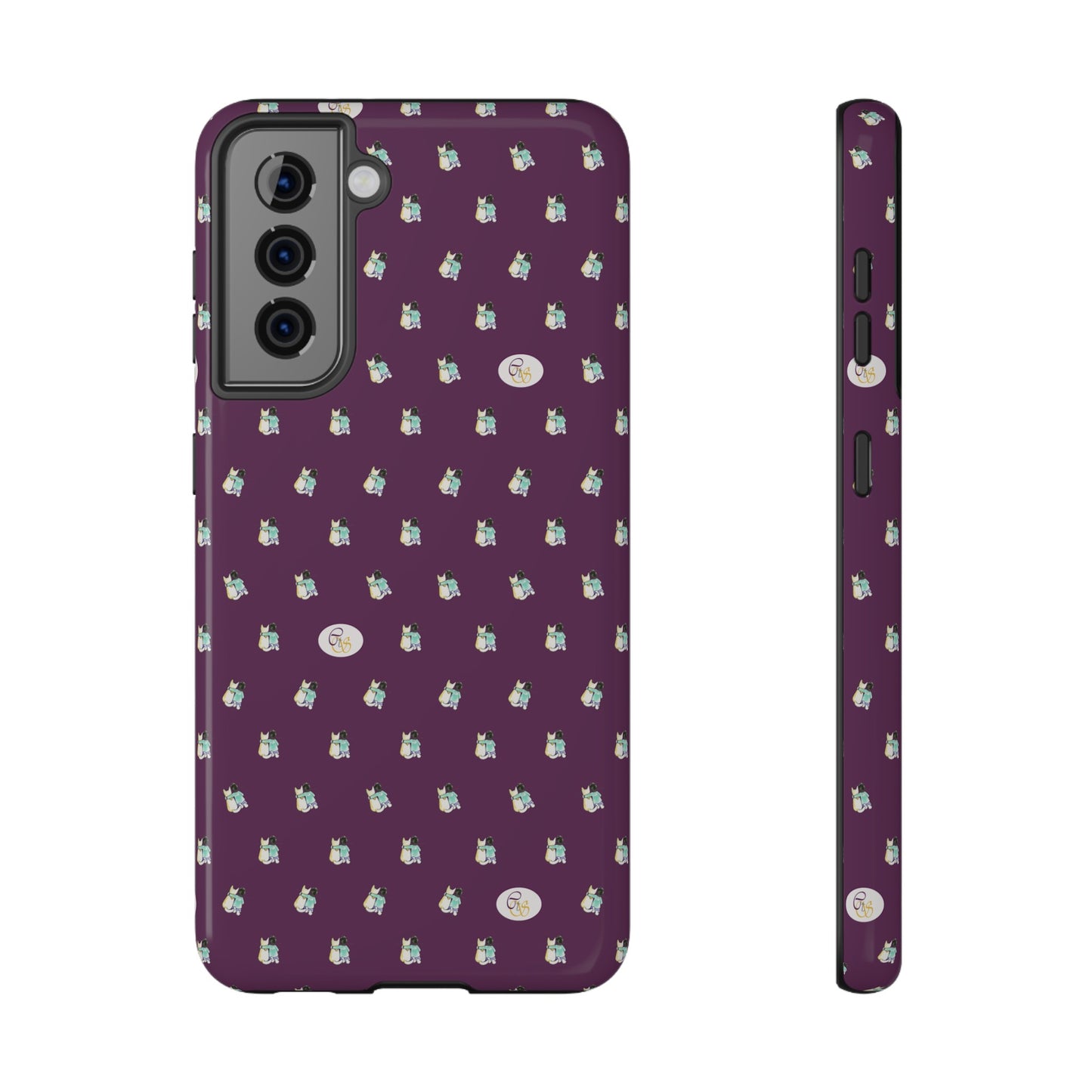 CTS Purple - repeat pattern boy and dog, Impact-Resistant Phone Cases by artist Marie Frederique