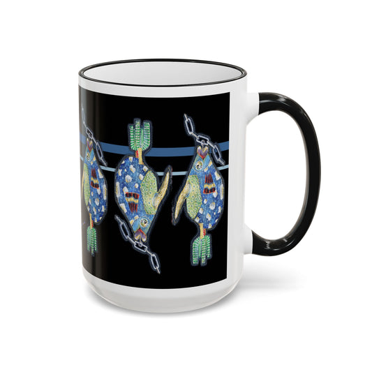 Fish on a Line Accent Rim Mug (11oz/15oz) by artist Marie Frederique