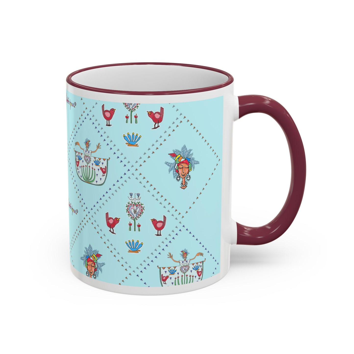 Folk with some Chic Mug — Pastel Dancer Teapot Pattern (11oz & 15oz) by artist Marie Frederique