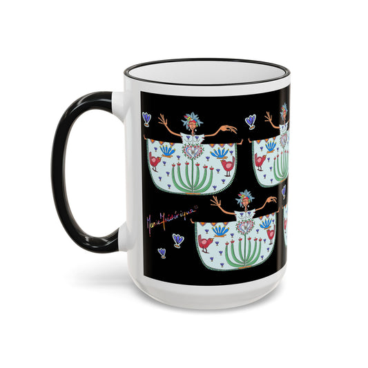 Chic Floral Folk Art Accent Rim Mug — Hand-Painted Teacup Pattern (11oz/15oz)
