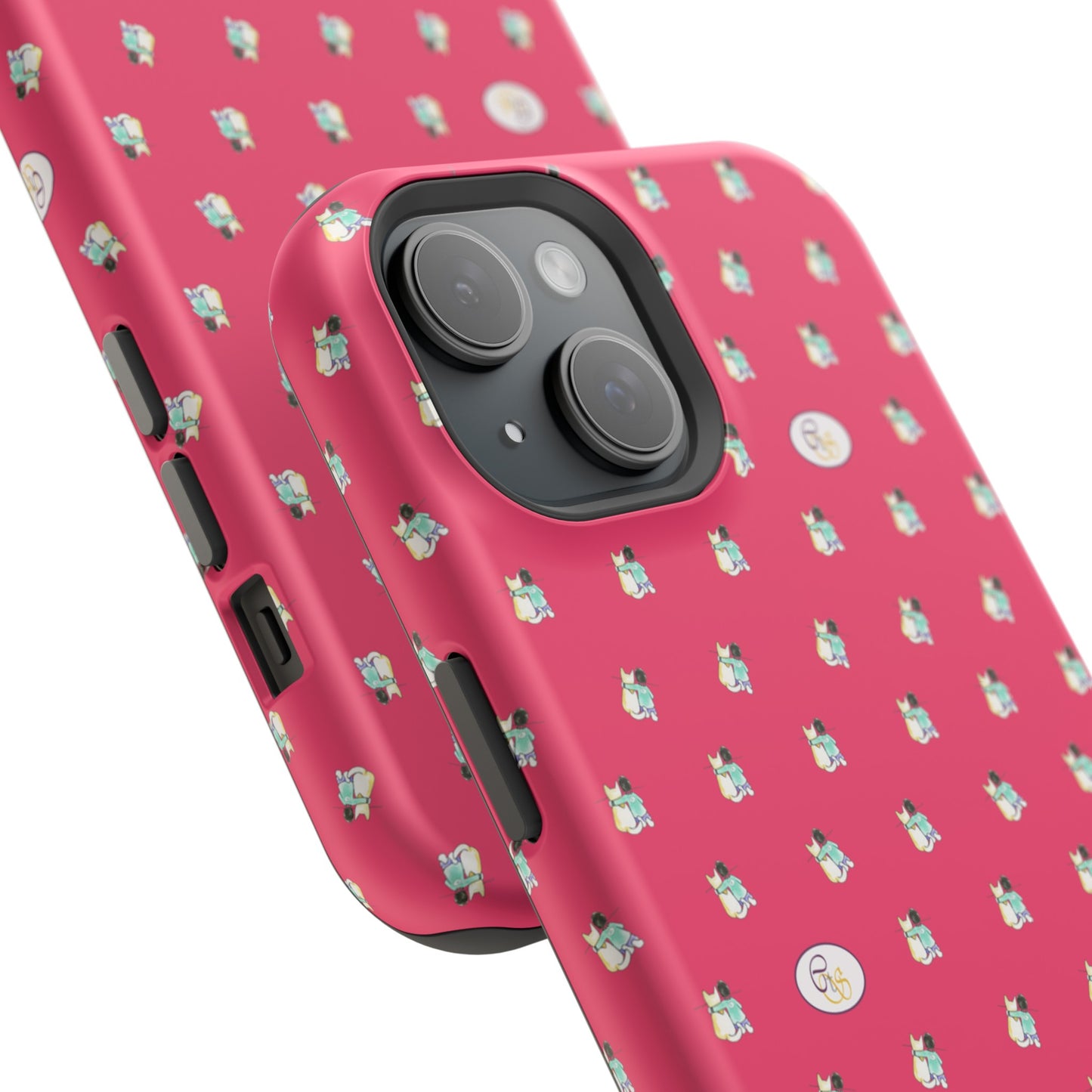 CTS Pink - repeat pattern boy and dog, Impact-Resistant Phone Cases by artist Marie Frederique