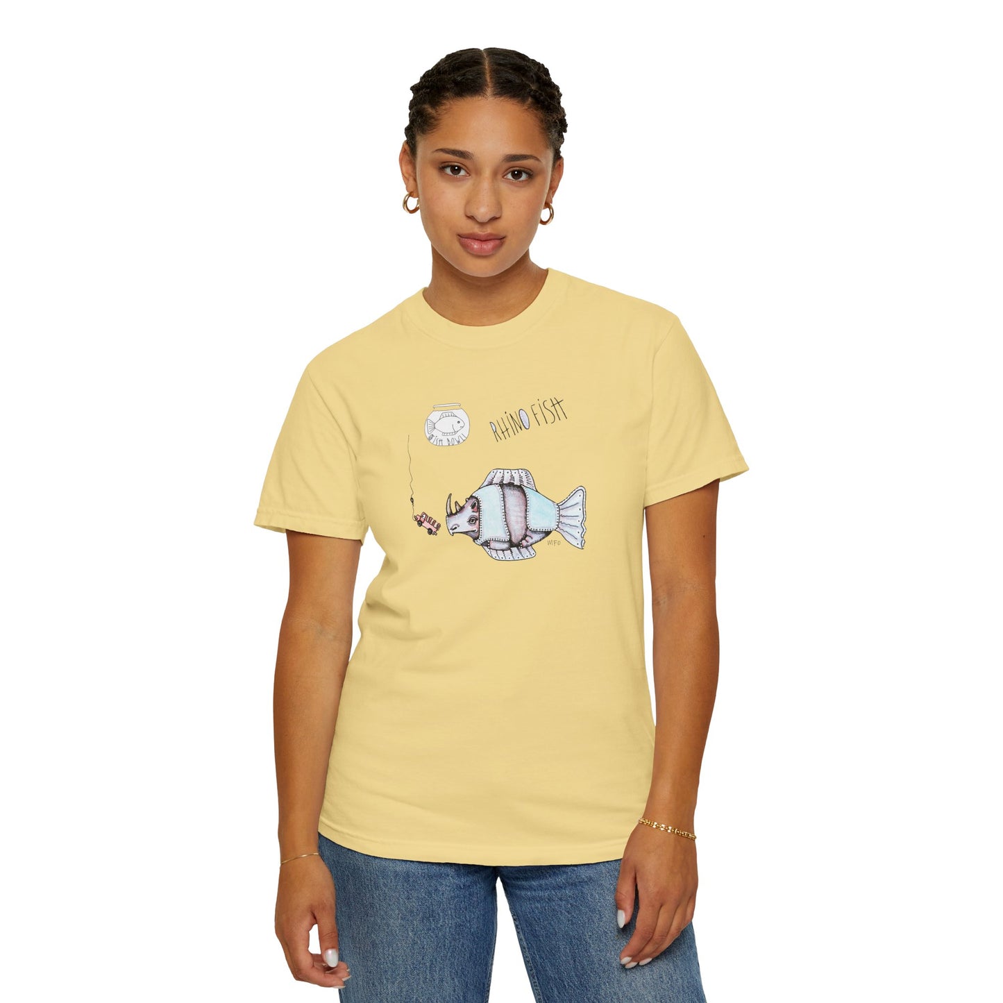 FISHBOWL, Rhino Fish - Unisex Garment-Dyed T-shirt by artist Marie Frederique