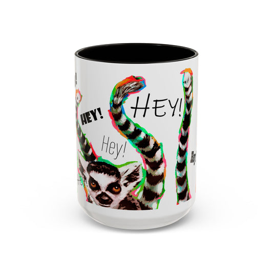 Lemurs from Madagascar scrambling to say "Hey!" - Colorful Mug by Artist Marie Frederique